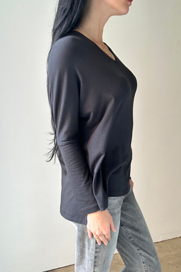 Zhrill Black Woven Knit Long Sleeve Top