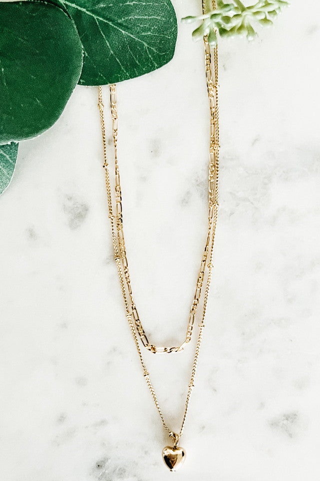 Gold Two-Layer Necklace With Heart Pendant