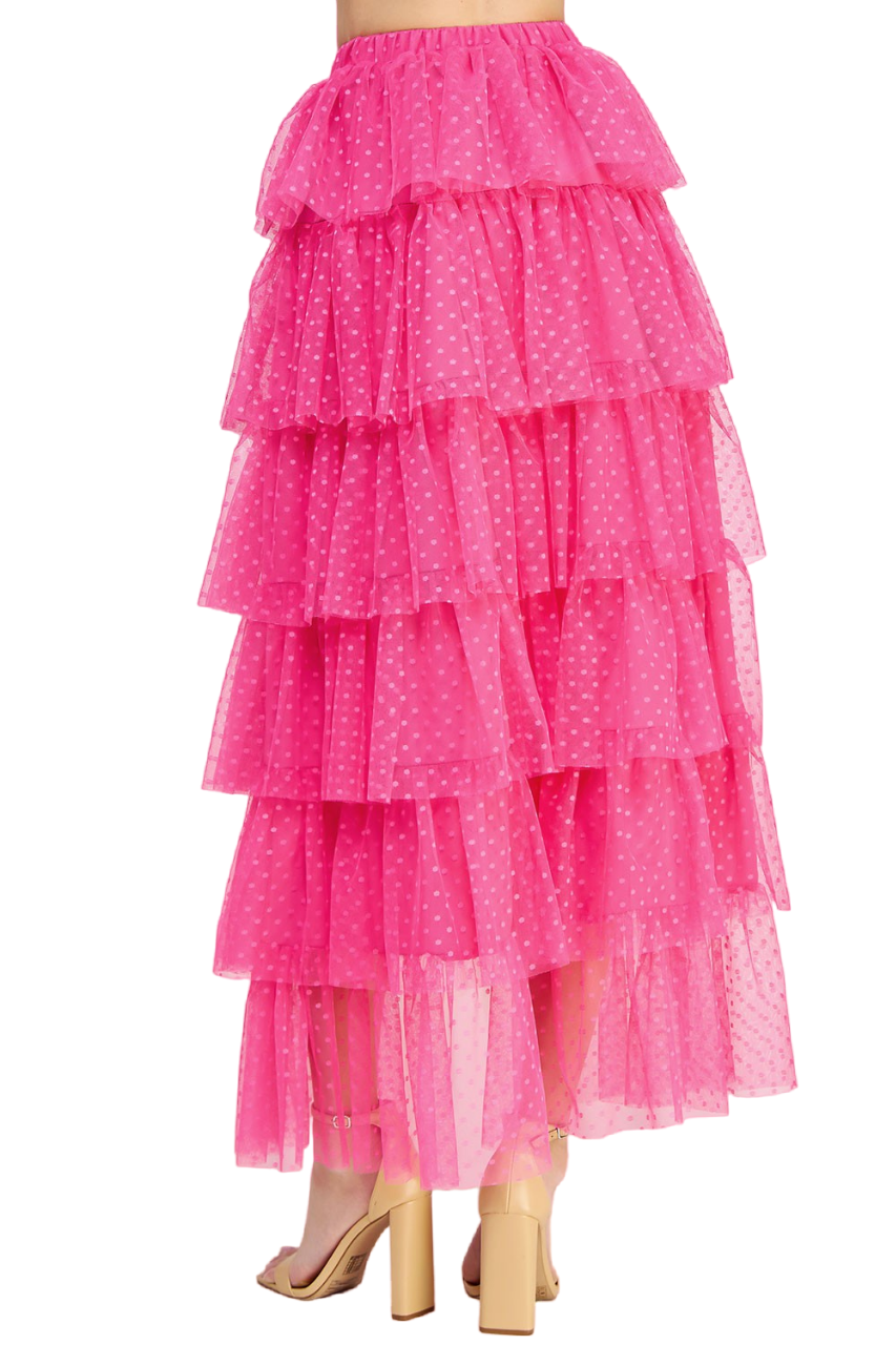 Fuchsia High-Low Dotted Tulle Skirt