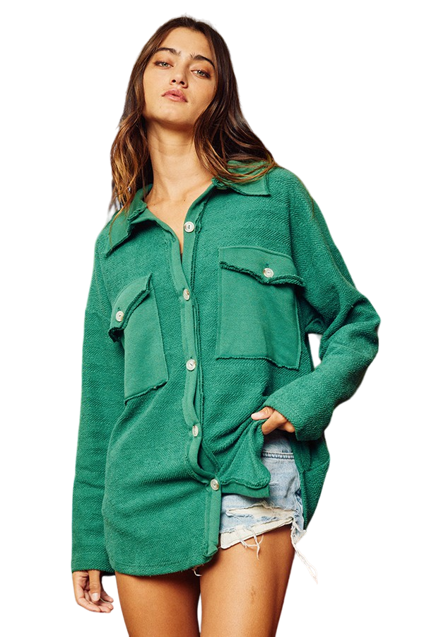 Hunter Green Oversized Shacket with Big Chest Pockets