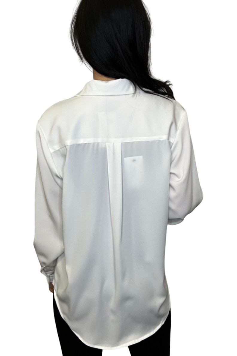 Pearl White Sheer Classic Button Down Shirt