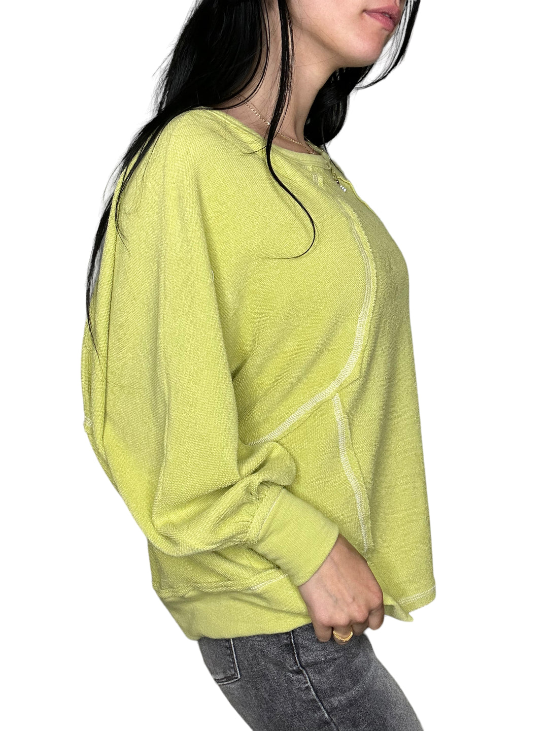 Lime Dolman Sleeves Solid Tunic Top