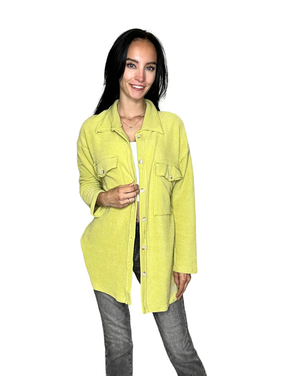 Lime Front Pocket Loop French Terry Shacket