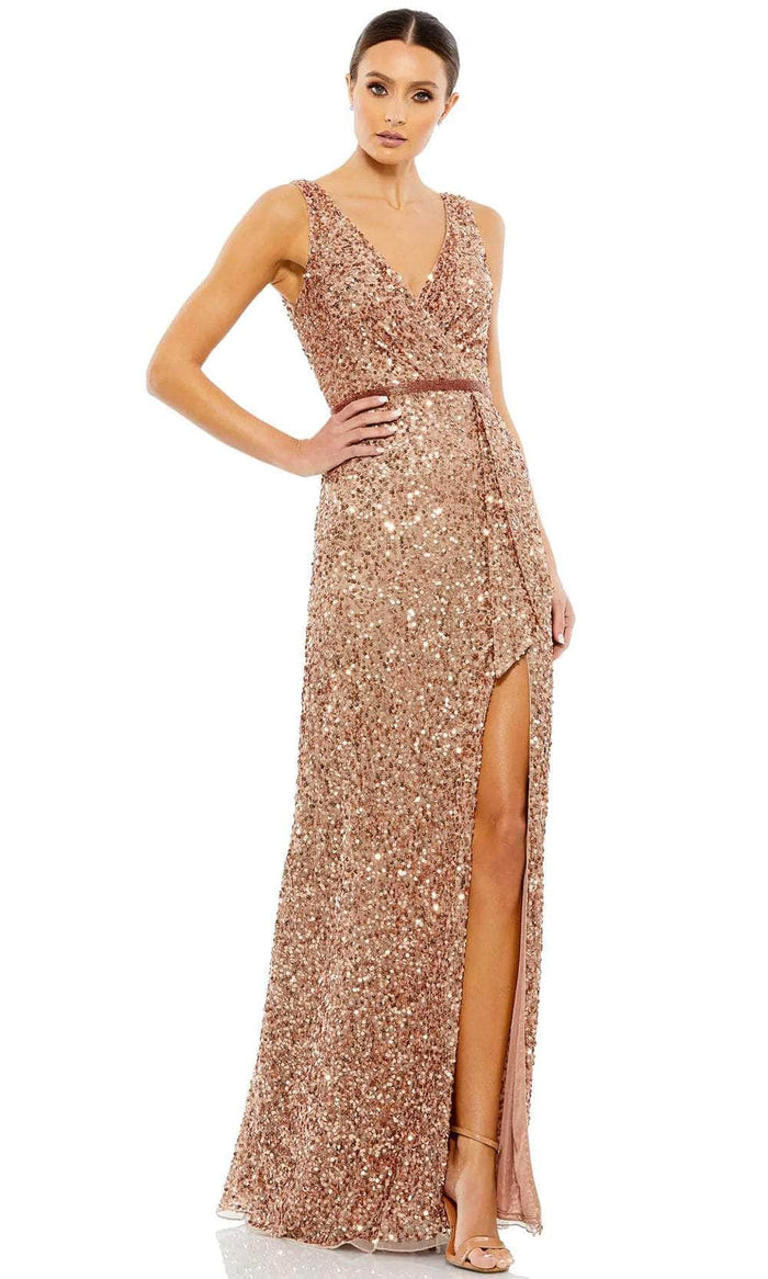 Mac Duggal Gown Mac Duggal Copper Sequin Ornate Wrap Evening Dress – Luscious Boutique