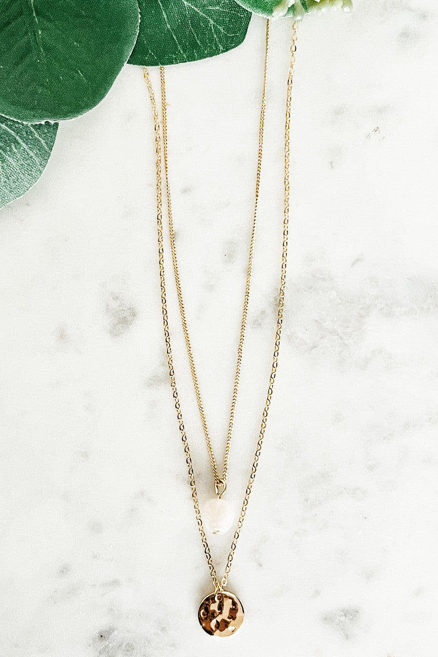 Gold Two-Layered Coin and Stone Necklace