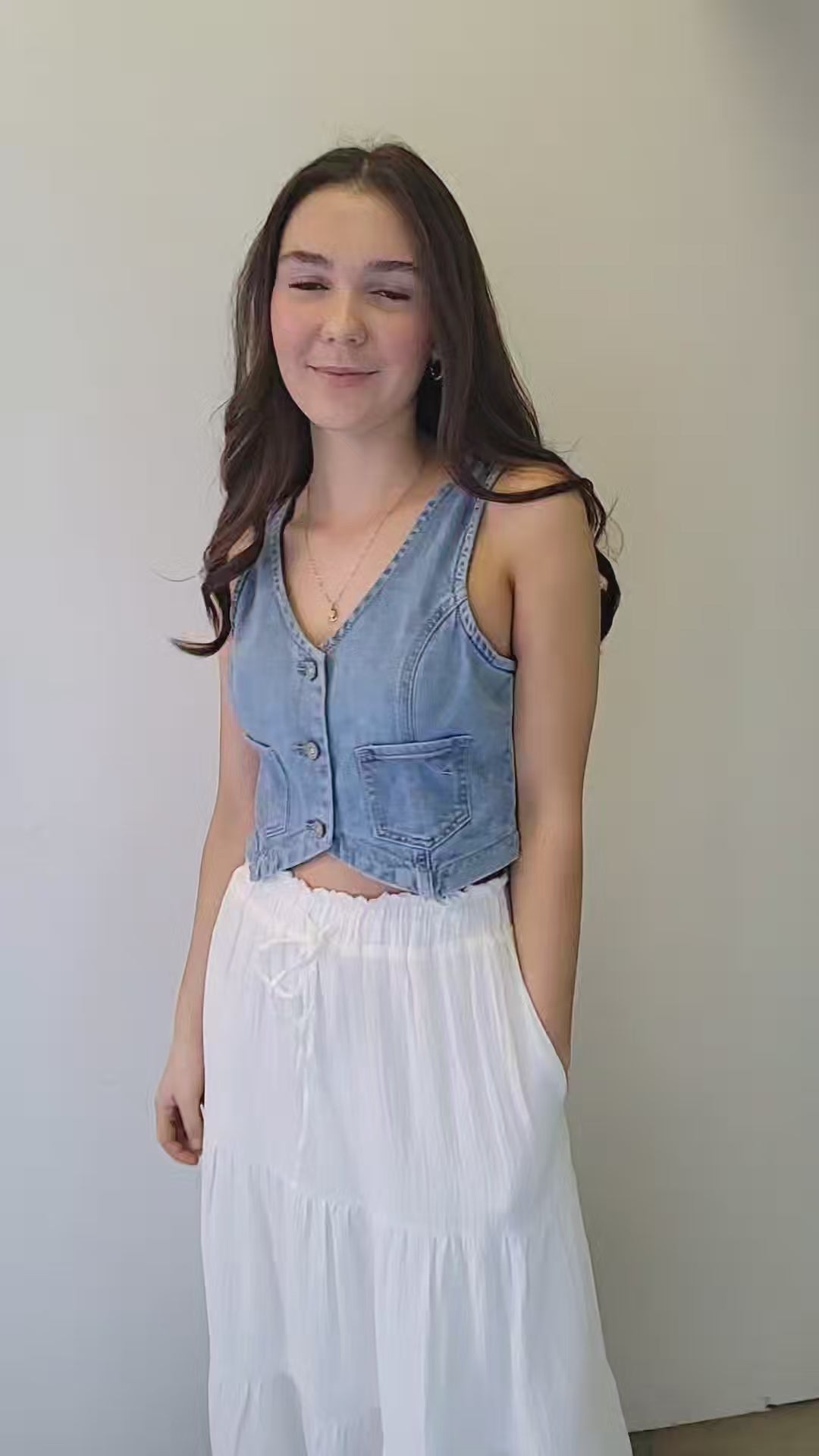 Hidden Light Wash Fitted Jean Vest