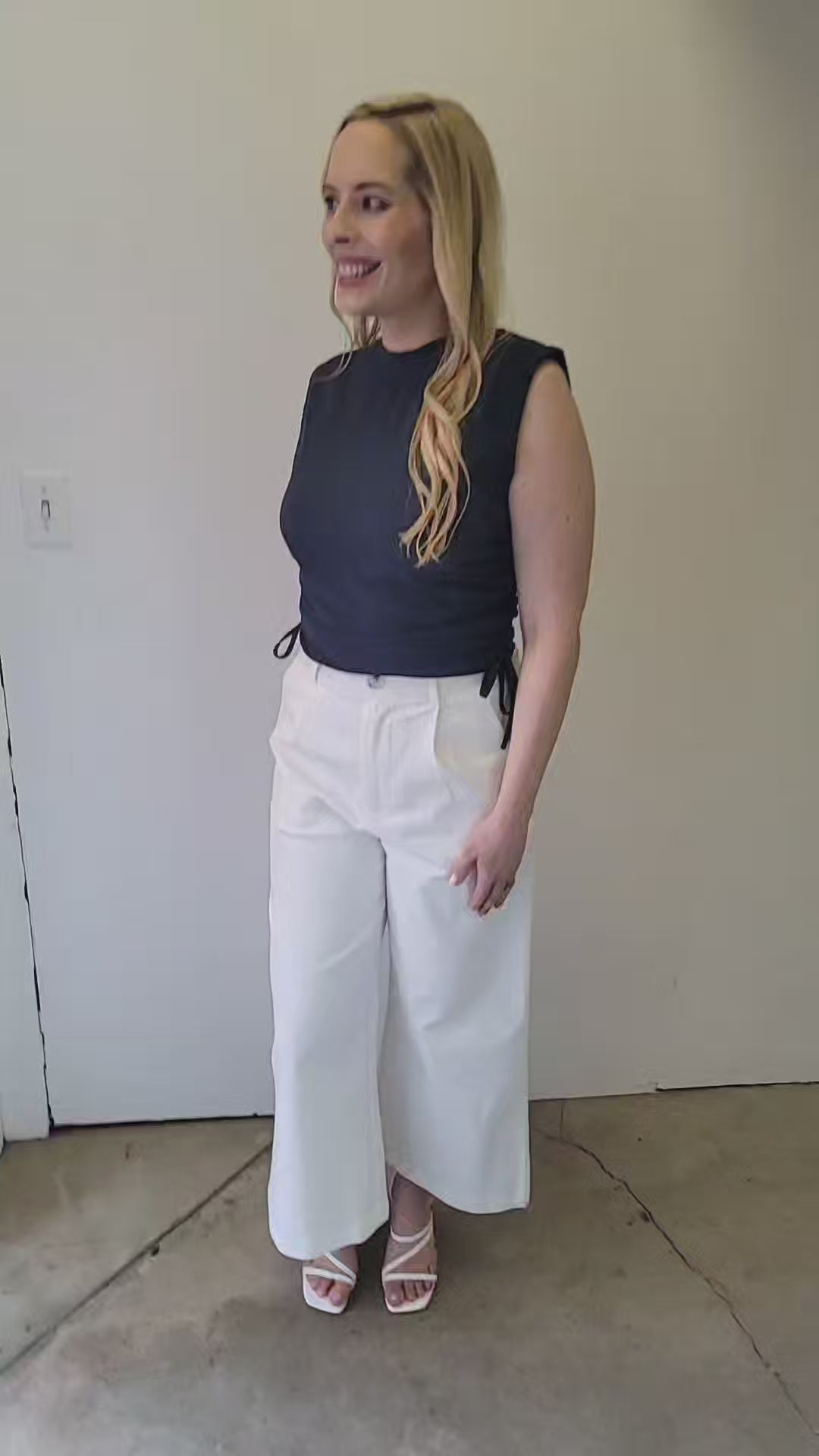 Navy Ruched Side Tie Tank Top