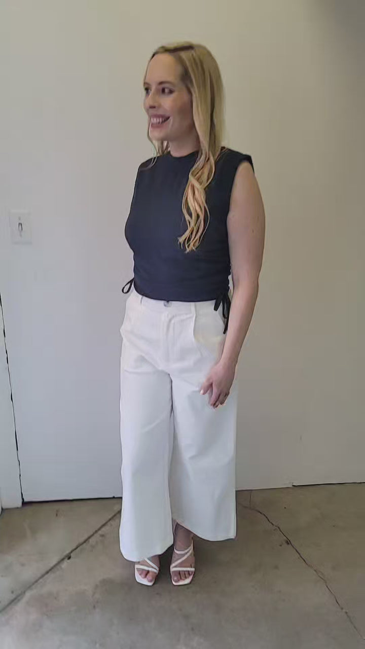 Navy Ruched Side Tie Tank Top
