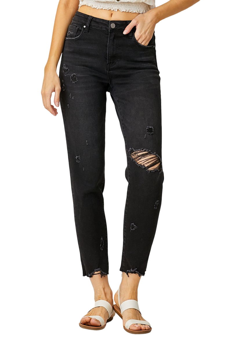 Risen Black Mid-Rise Tapered Jeans