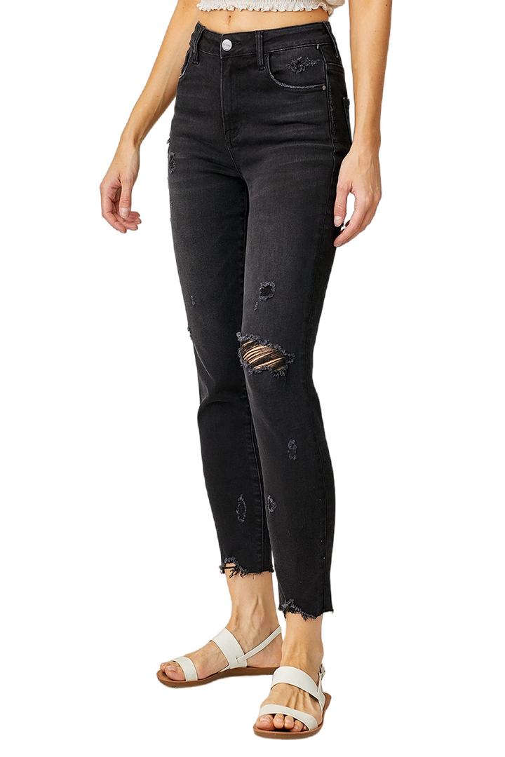 Risen Black Mid-Rise Tapered Jeans