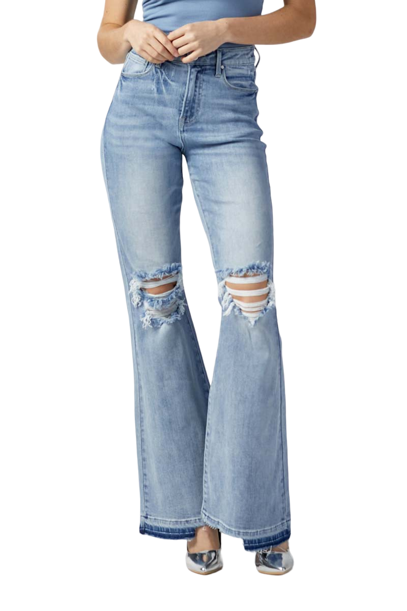 Risen Light High-Rise Wide Flare Jeans
