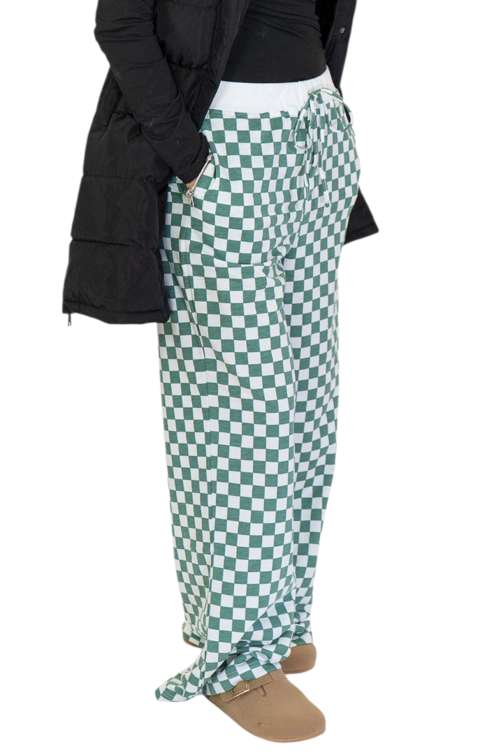 Kelly Green Checker Baggy Wide Leg Boxer Pants