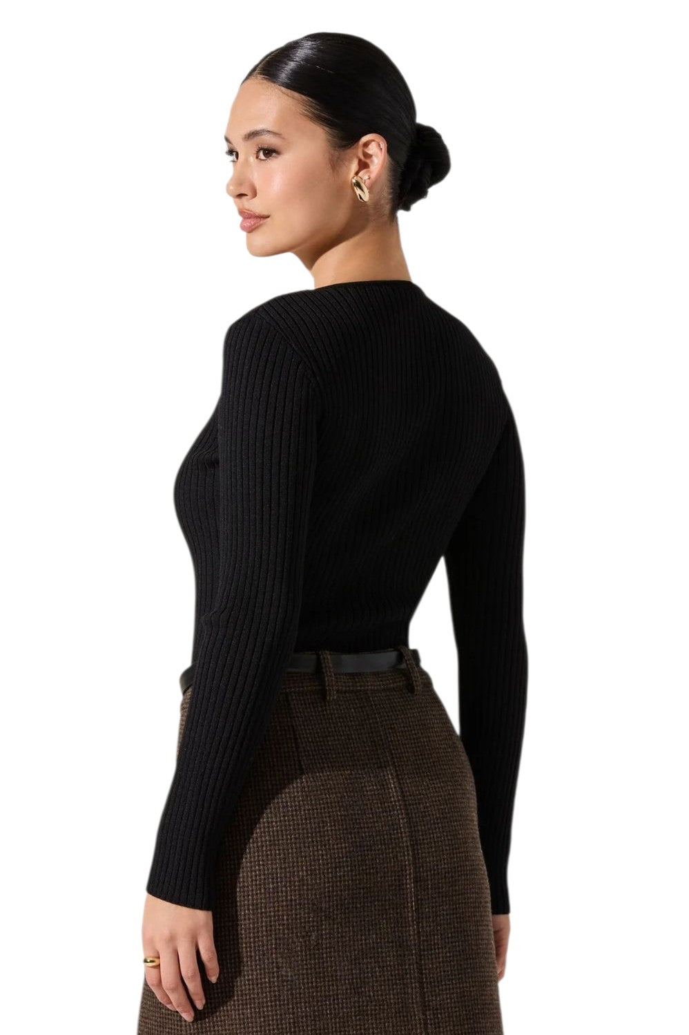 Astr Lynley Black Ribbed Keyhole Sweater