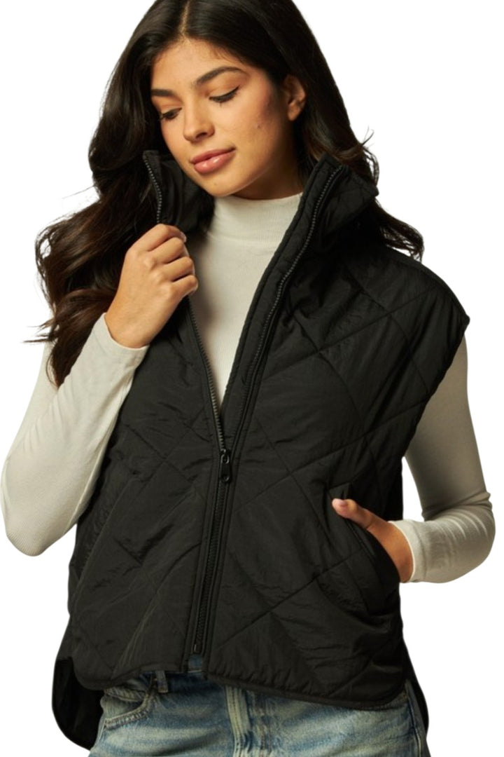 Black Boxy Quilted Puffer Vest