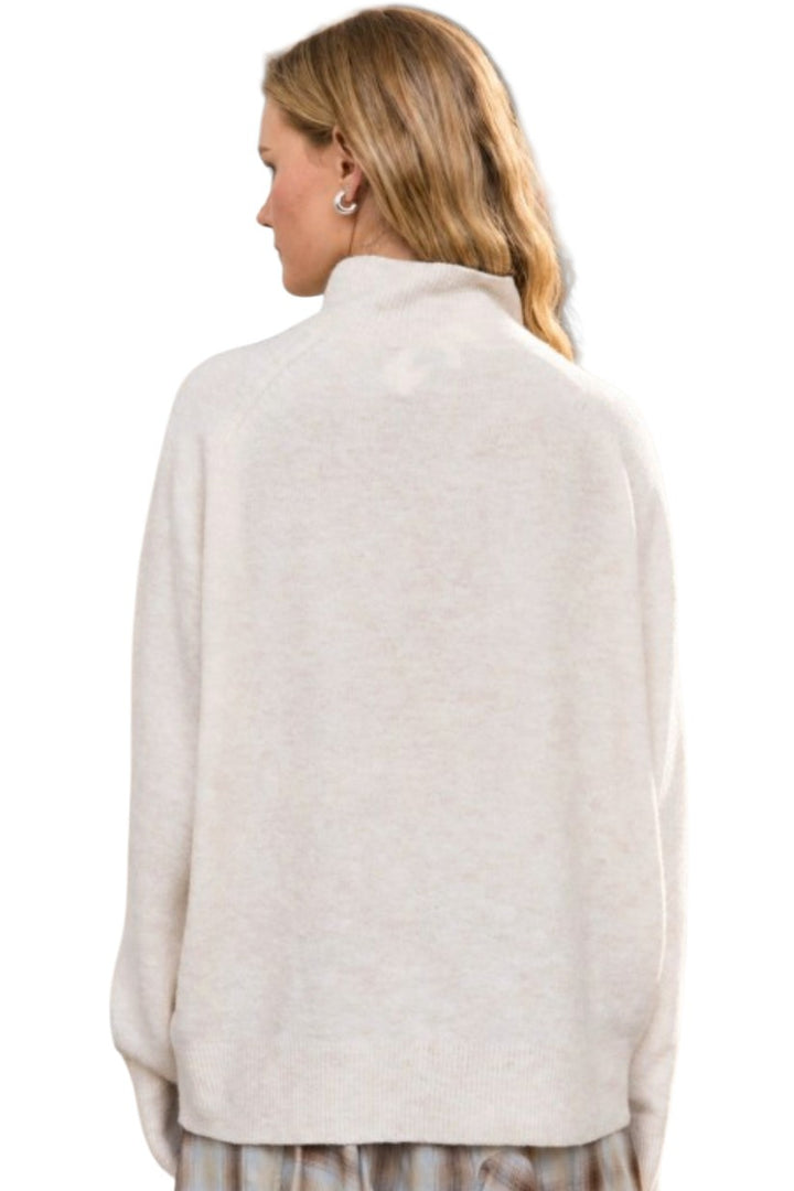 Oatmeal Center Seam Mock Neck Relaxed Knit Sweater