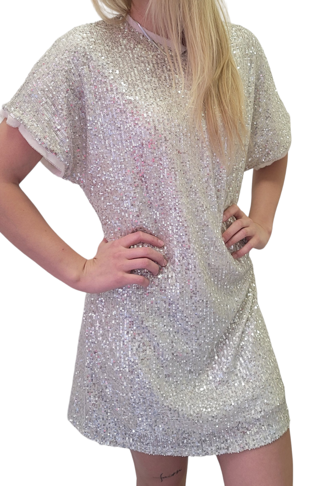 Lucy Paris Silver Sequin Tunic Mini Dress - Main Image