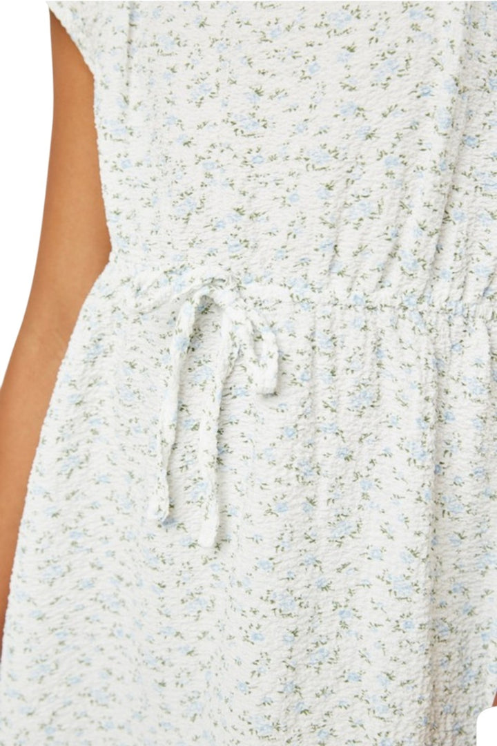 Girls Cream & Blue Floral Ruffle Mini Dress