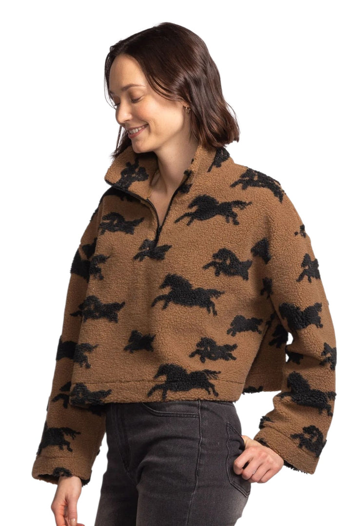 Pink Martini Spirit Brown Horse 1/4 Zip Fleece Jacket