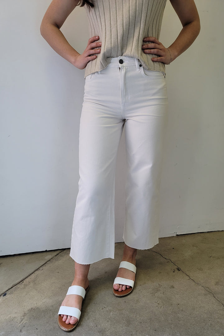 Hidden White Sea Salt High Waist Raw Hem Wide Leg Jeans