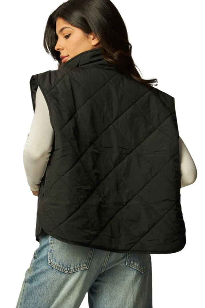 Black Boxy Quilted Puffer Vest