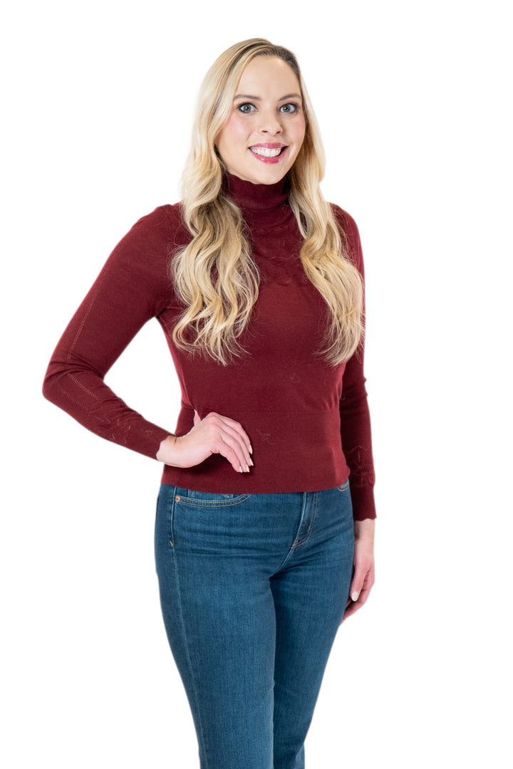 One Collective Burgundy Winetasting High Neck Pointelle Sweater