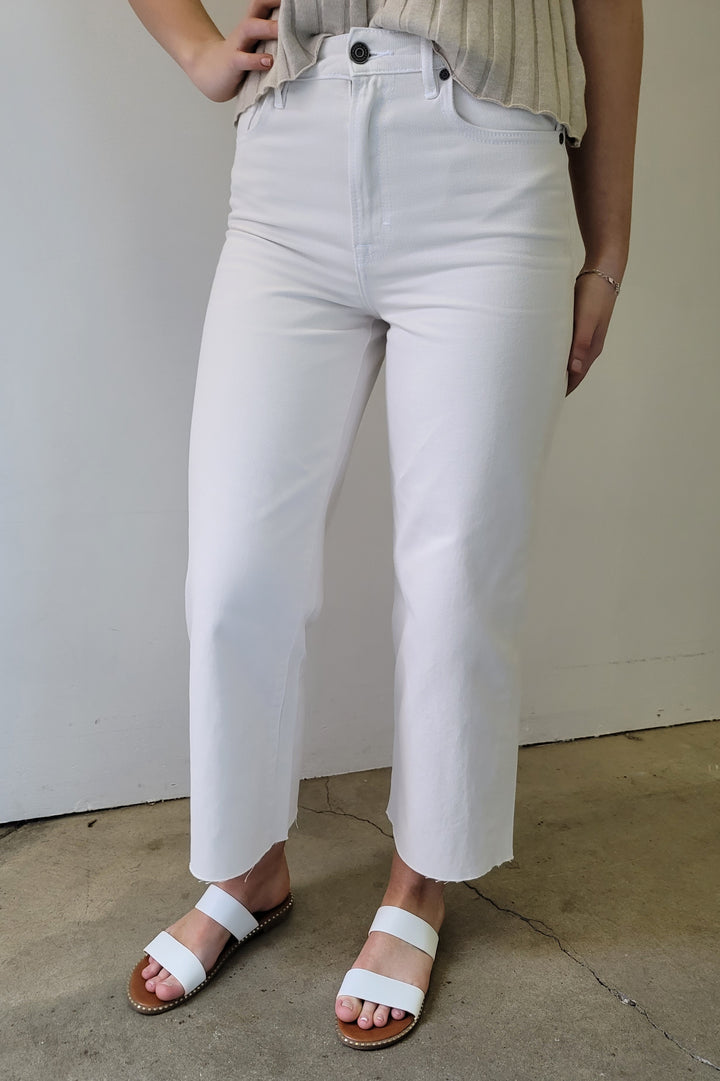 Hidden White Sea Salt High Waist Raw Hem Wide Leg Jeans