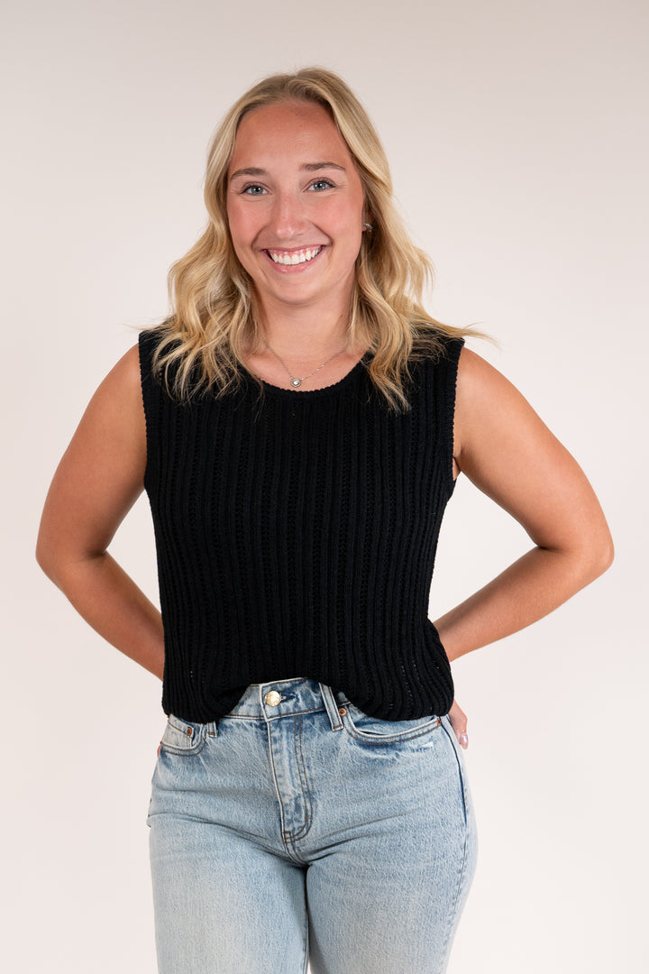 Sadie & Sage Black Seize the Day Sweater Tank Top