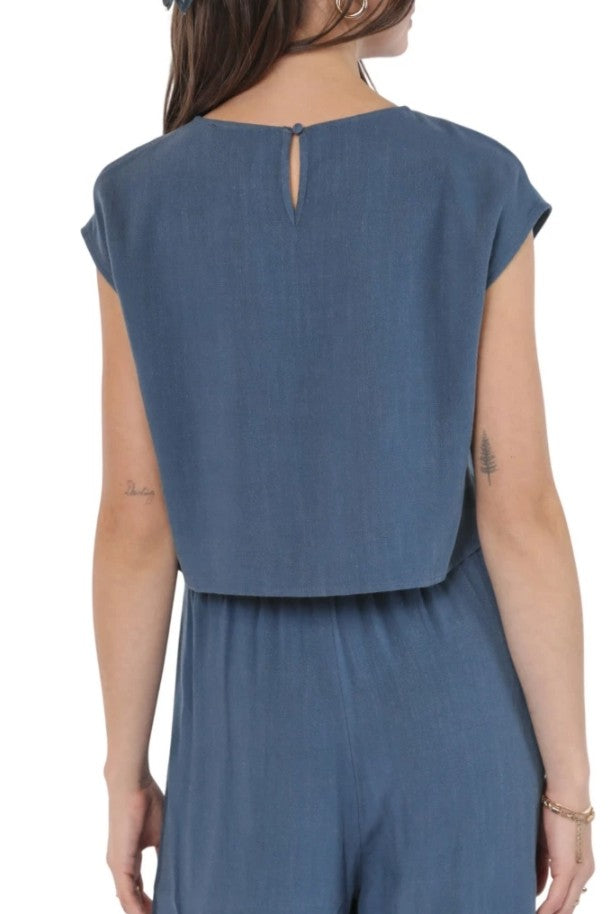 Sadie & Sage Indigo Meg Sugarloaf Sleeveless Linen Top