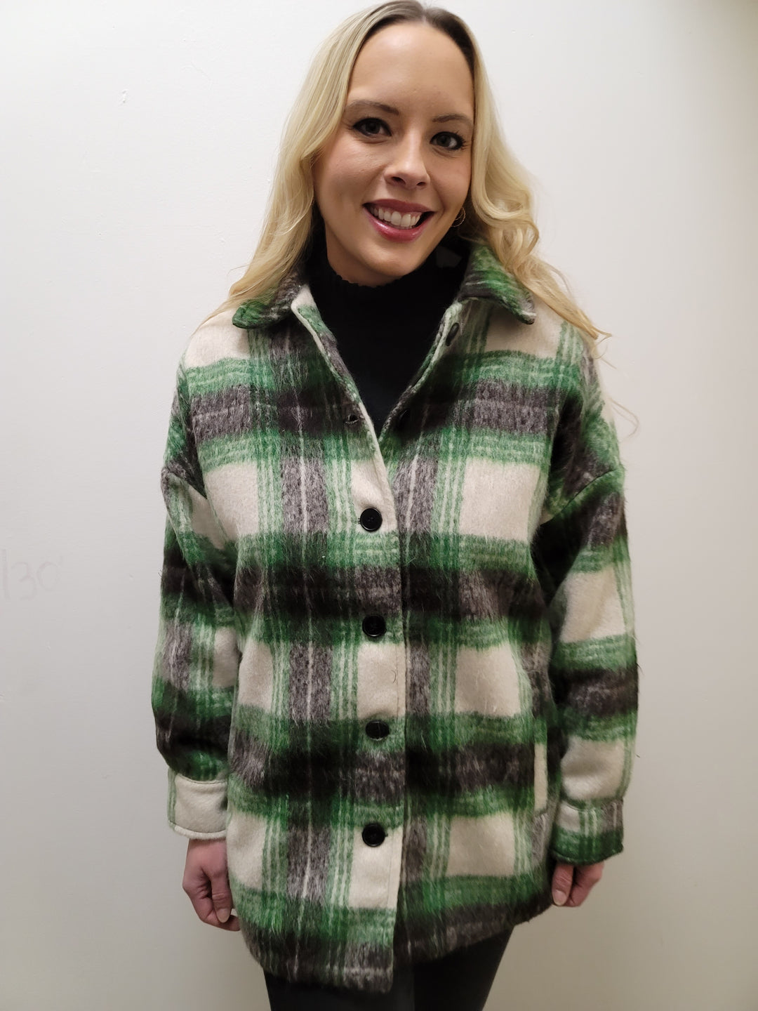 Green Plaid Button Down Shacket