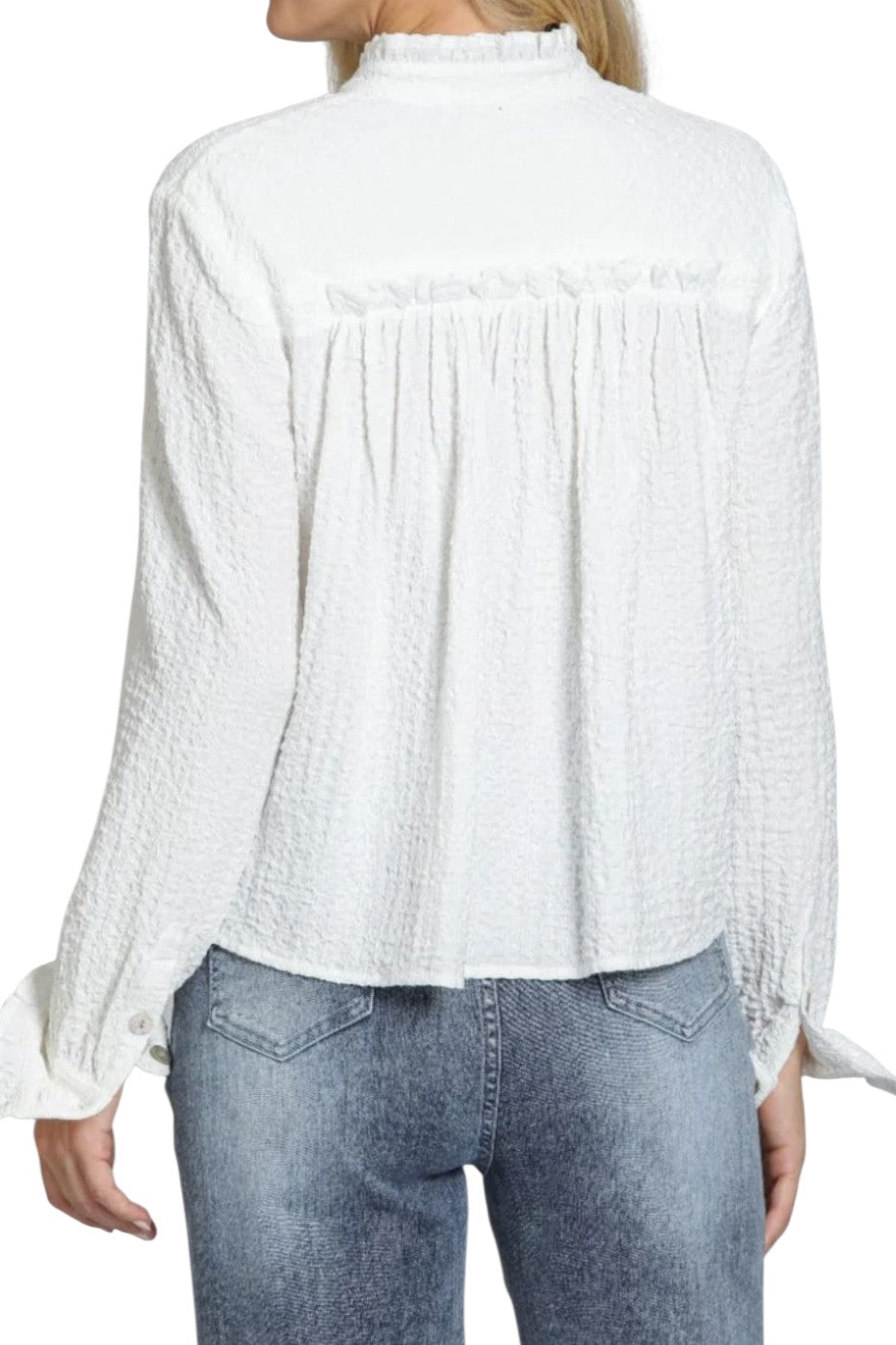 APNY Cropped Check Shirt Ruffle Top Shirt