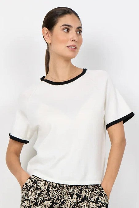 Soyaconcept Off White & Black Trim Dollie Knit Top