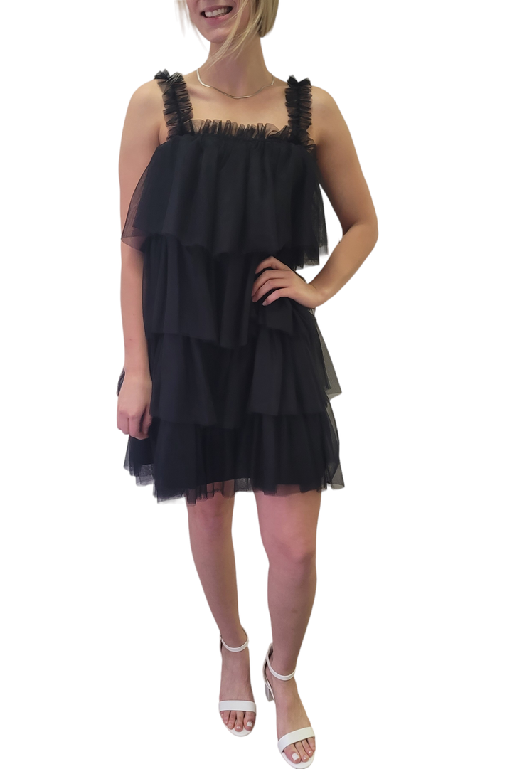 Black Tulle Tiered Mini Dress