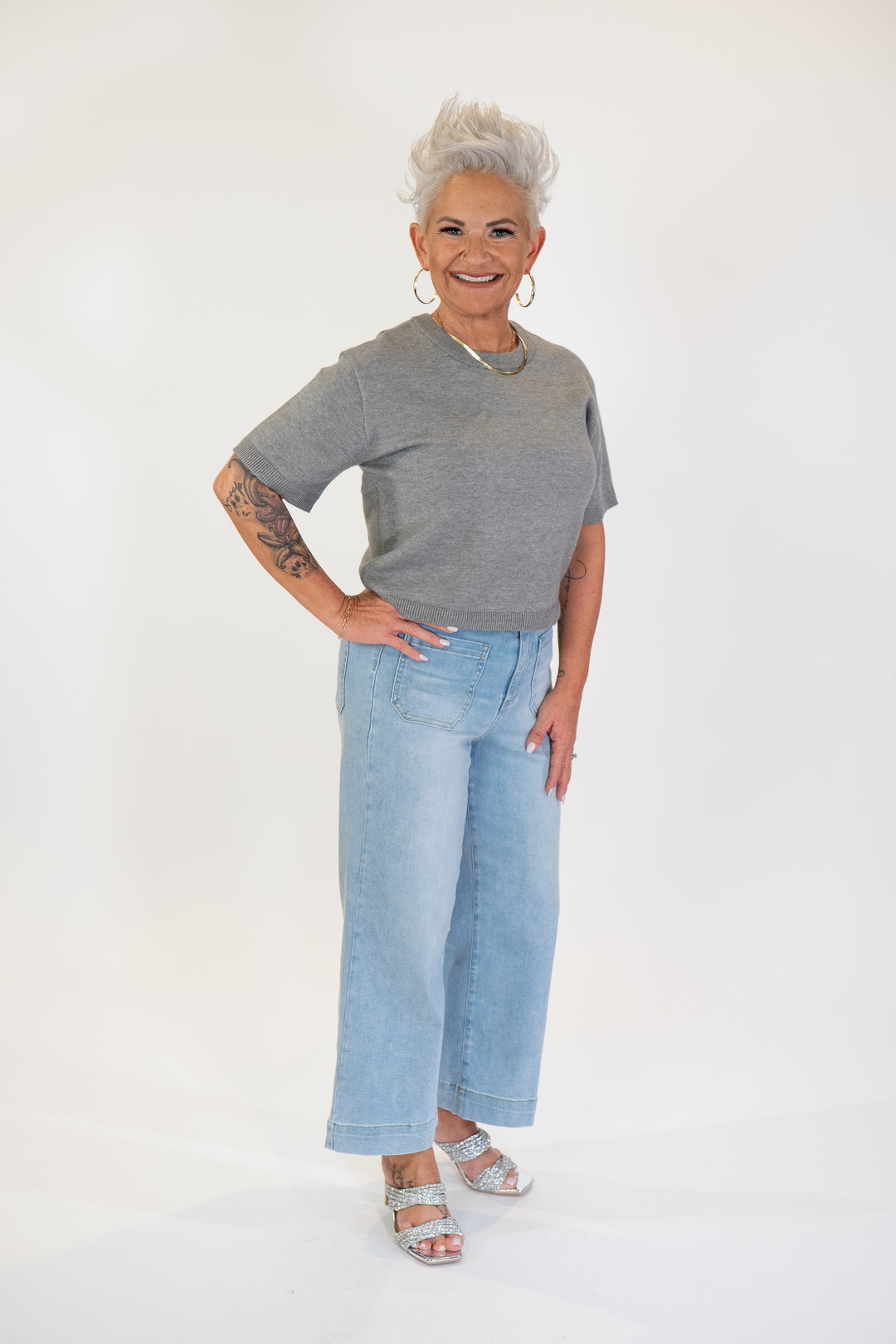 Steve Madden Kori Grey Short Sleeve Sweater Top