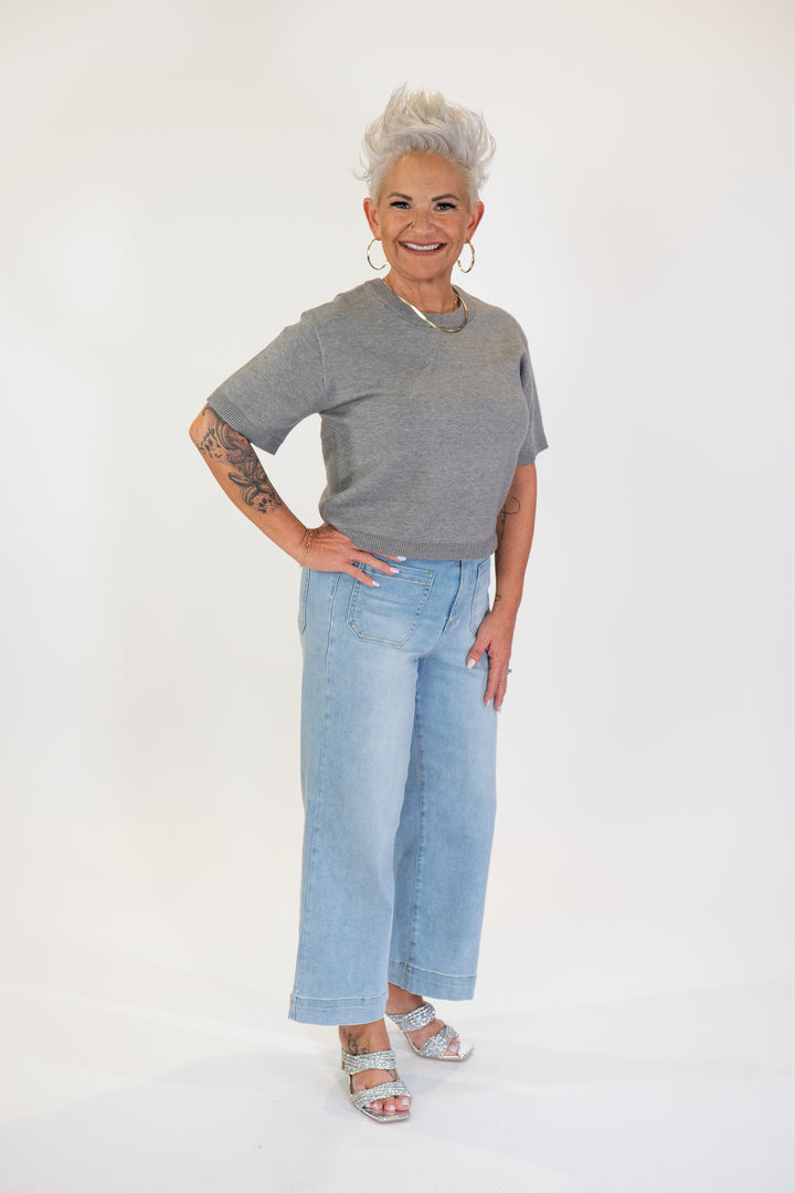 Steve Madden Kori Grey Short Sleeve Sweater Top