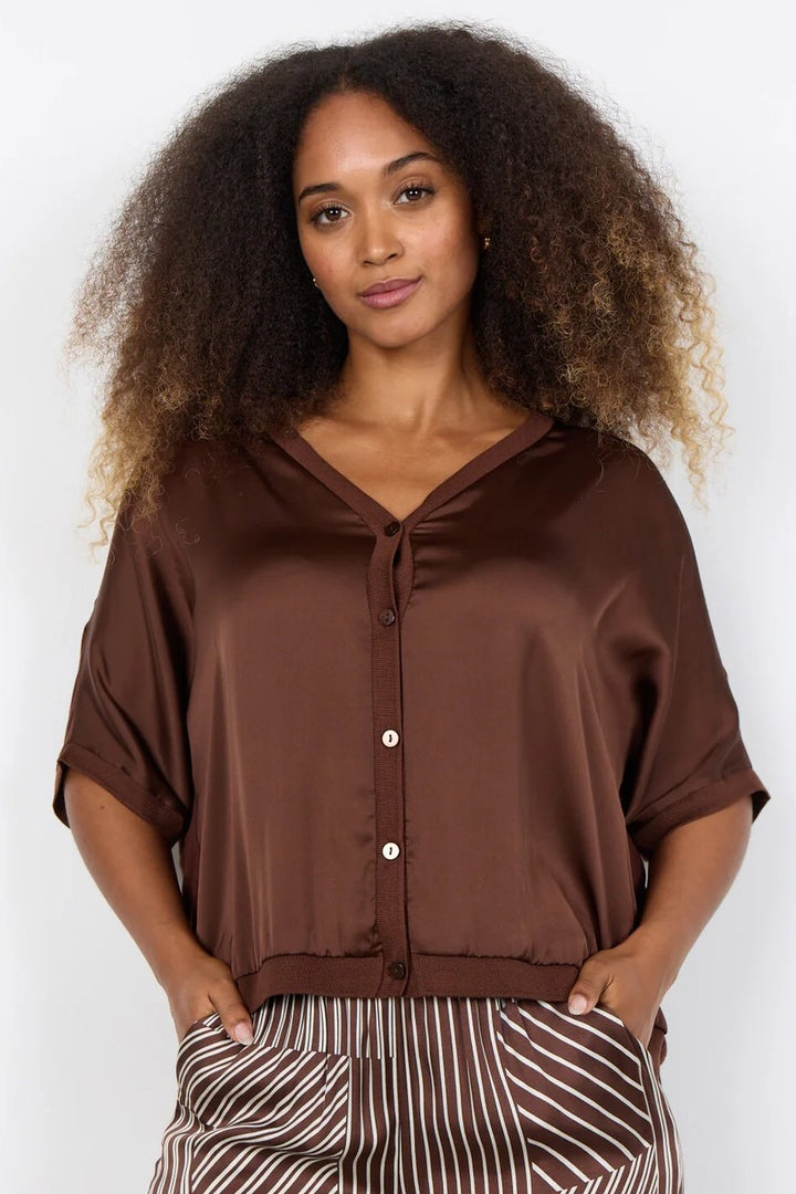 Soyaconcept Brown Thilde Satin Front Button Down Blouse