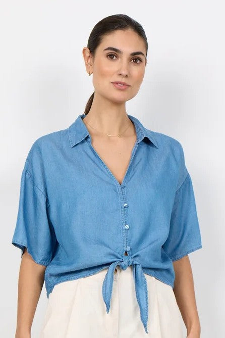 Soyaconcept Liv Medium Blue Button Tie Top