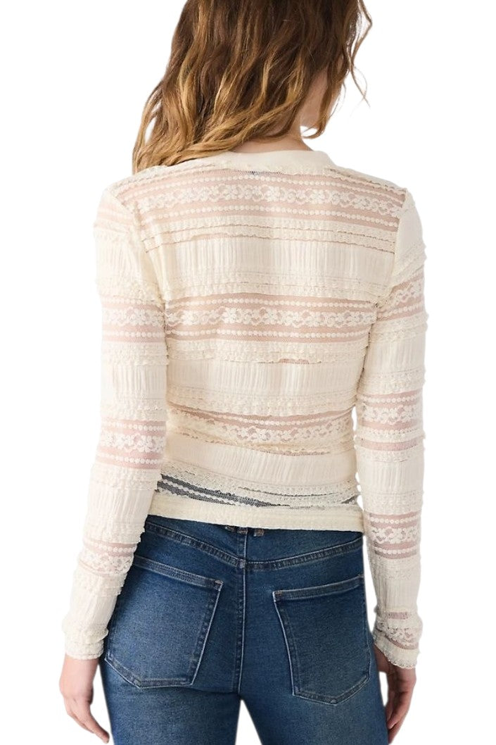 Steve Madden Caterina Cream Lace V-Neck Henley Top