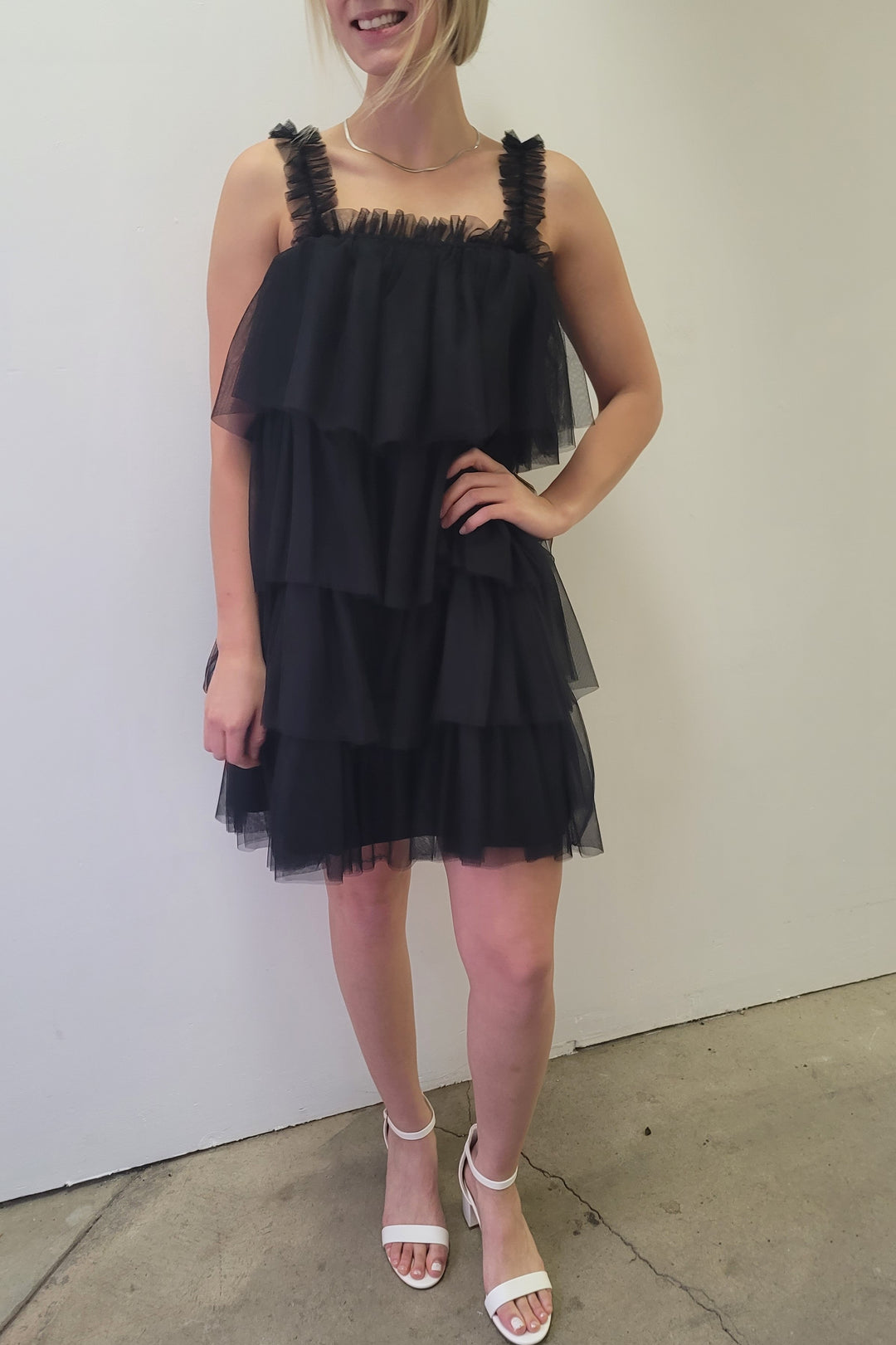 Black Tulle Tiered Mini Dress