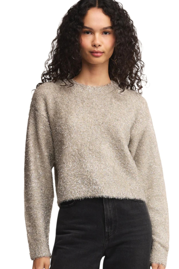 Z Supply Shine Bright Silver Metallic Boyfriend Sweater