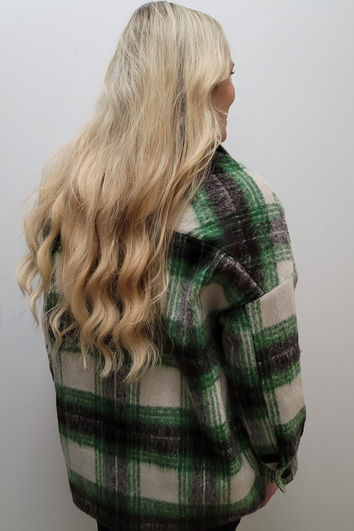 Green Plaid Button Down Shacket