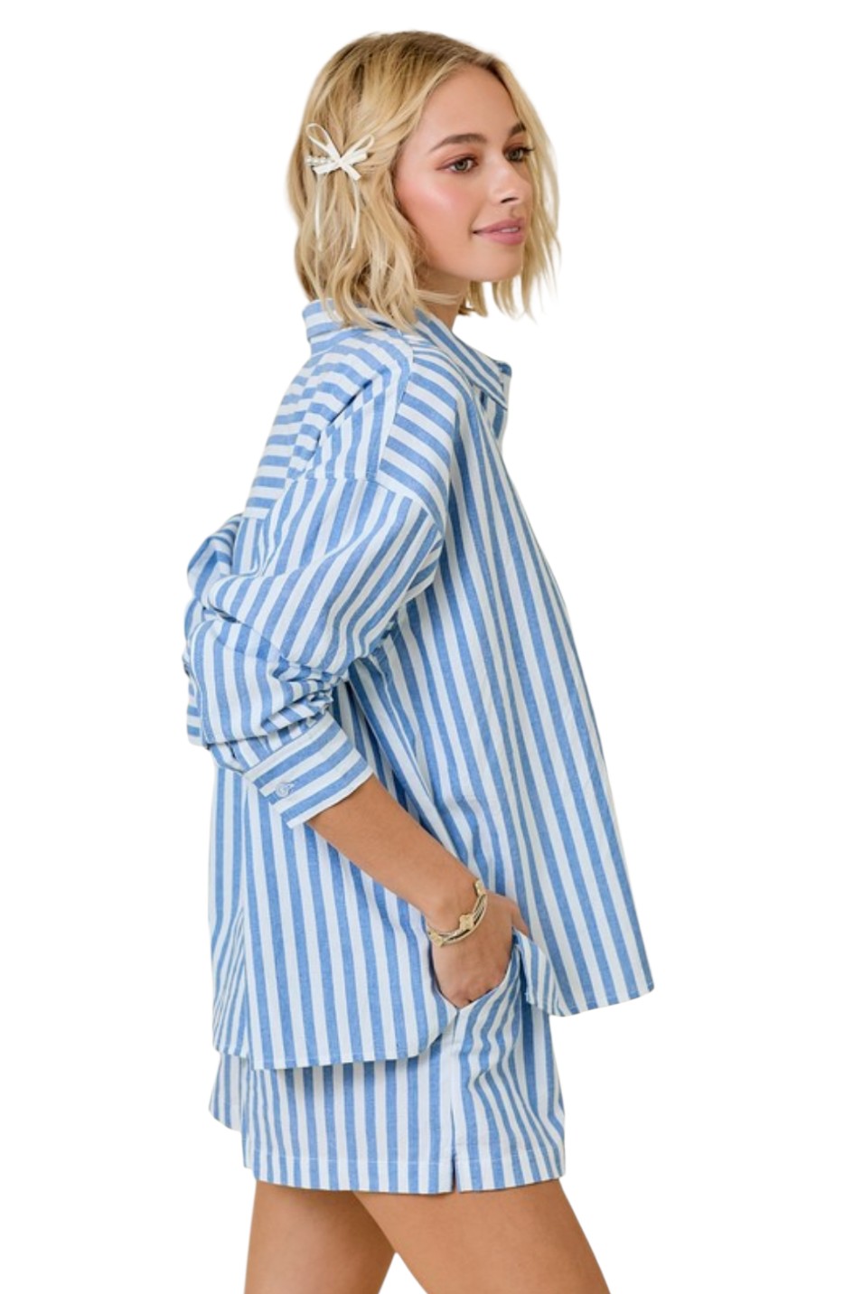 Light Blue Stripe Oversized Button Down Long Sleeve Shirt