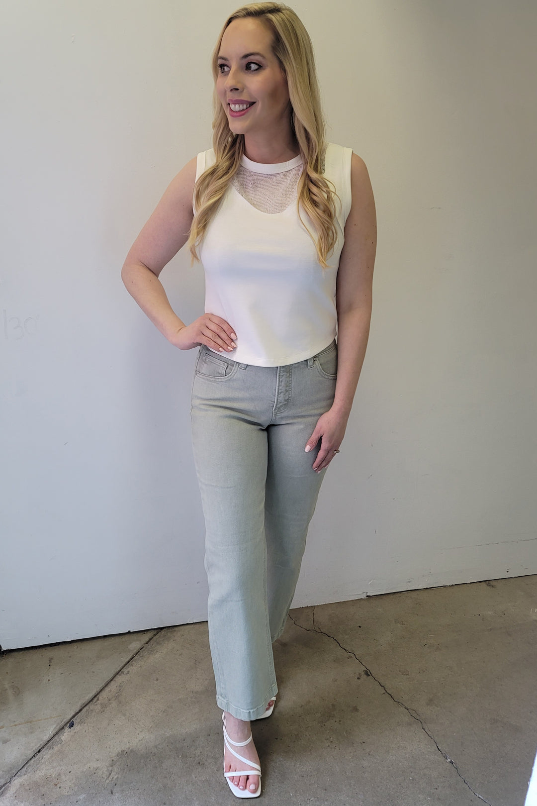 Risen Pistachio Green Mid Rise Straight Jeans