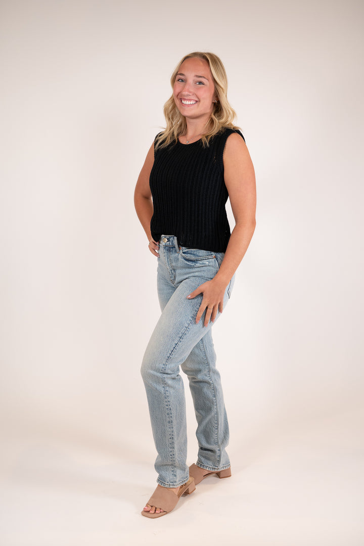 Sadie & Sage Black Seize the Day Sweater Tank Top
