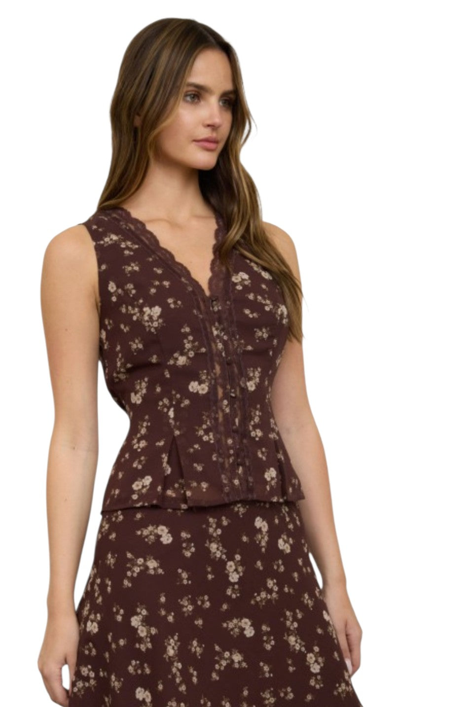 Brown Lace Trim  Silky Tank