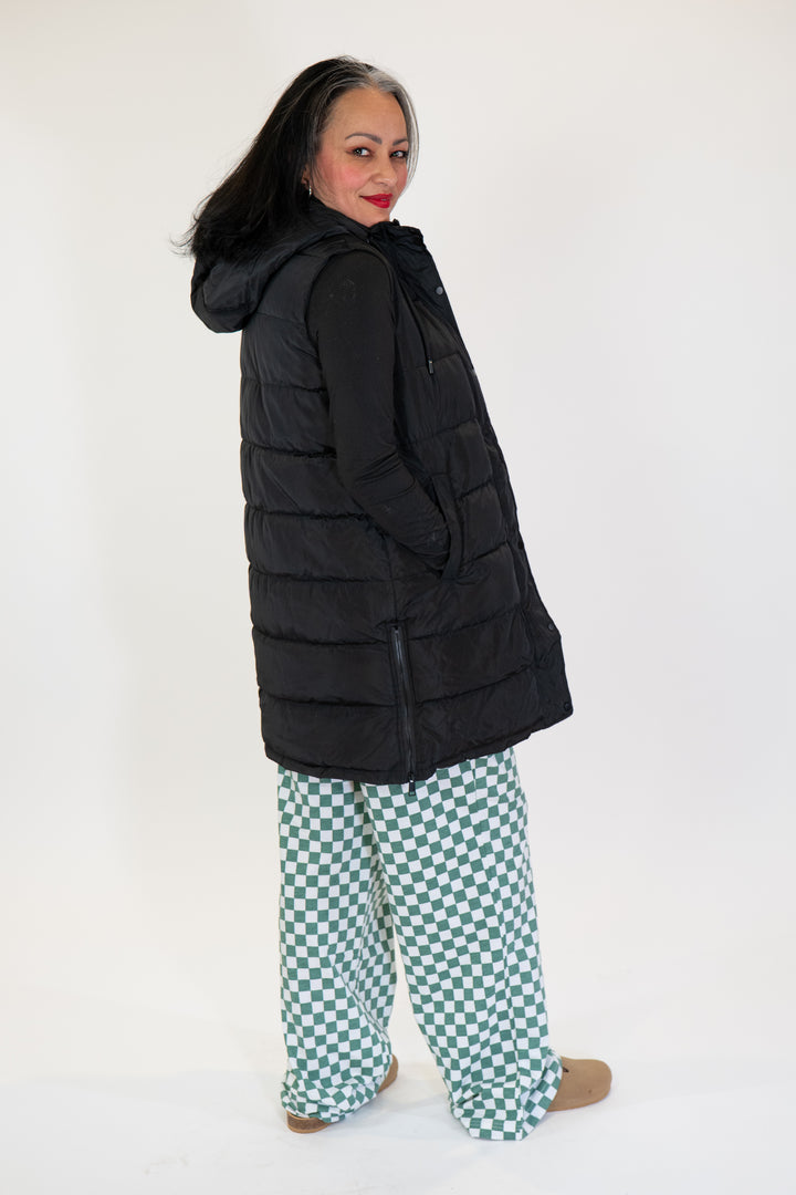 Black Zip-Up Long Puffer Vest