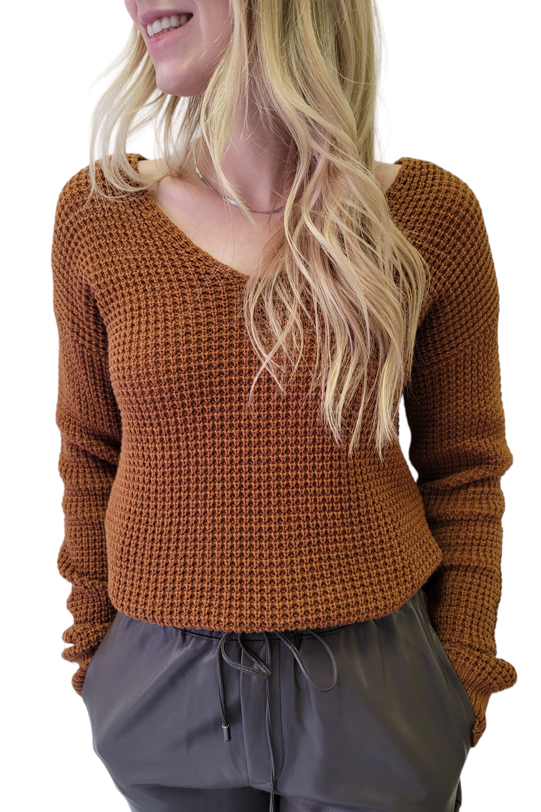 Dex Dark Copper Textured Stitch Bevelled Hem Sweater