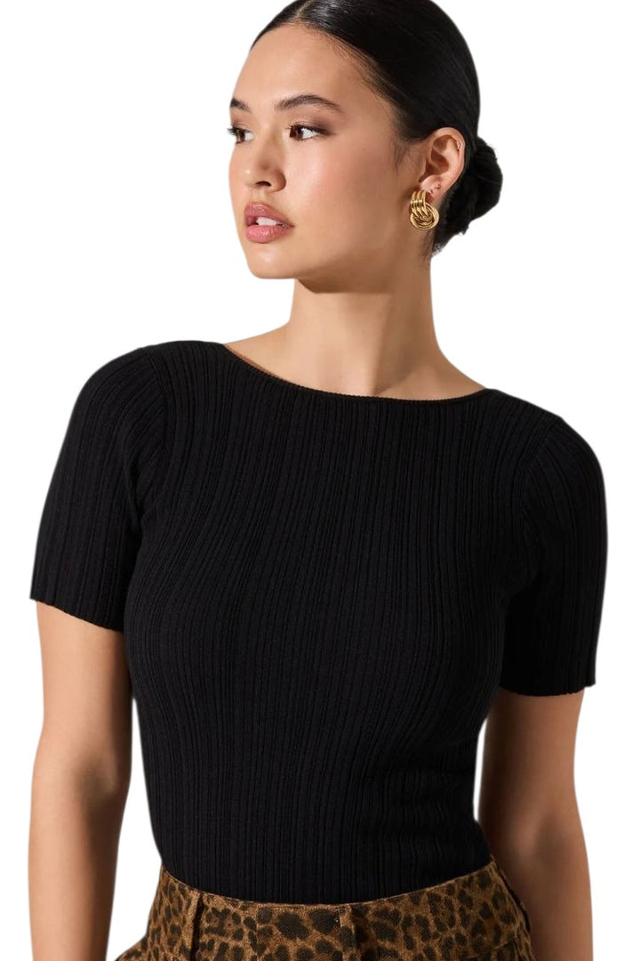 Astr Nikola Black Ribbed Knit Sweater Top