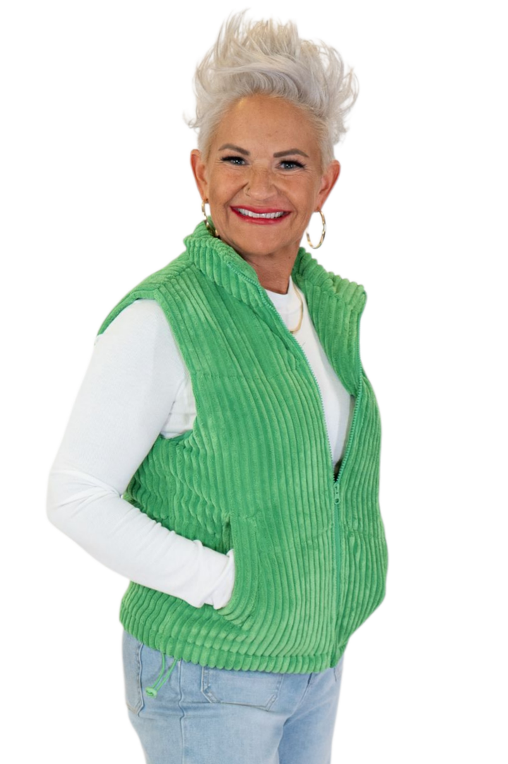 Kelly Green Corduroy Zipper Vest