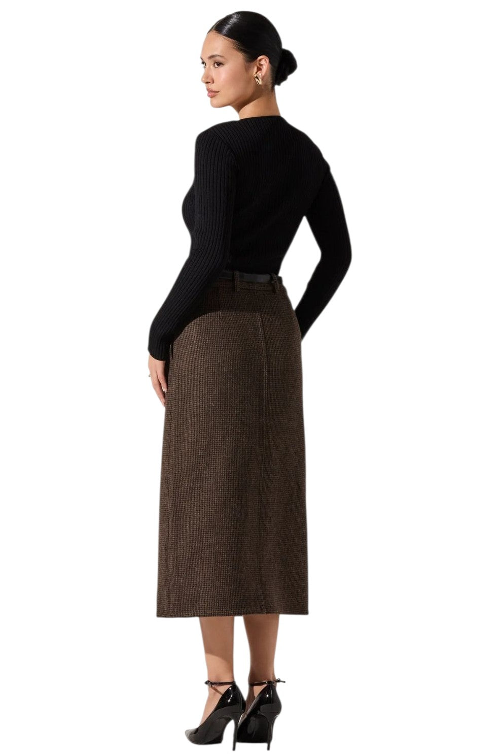 Astr Lynley Black Ribbed Keyhole Sweater