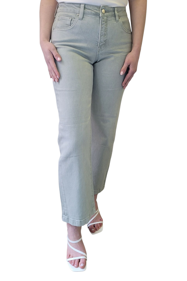 Risen Pistachio Green Mid Rise Straight Jeans
